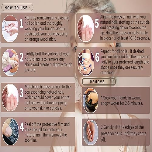 Miniatura 5 de Uñas postizas medianas a presión, uñas postizas de almendra, color nude, brillantes, cobertura completa, uñas adhesivas con lazo y diamantes de