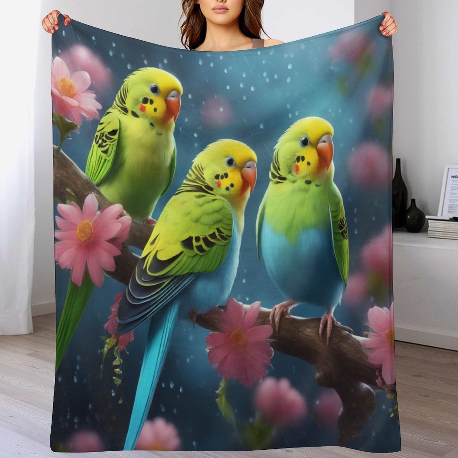Manta de pájaro de franela cálida para regalar en cumpleaños y aniversarios