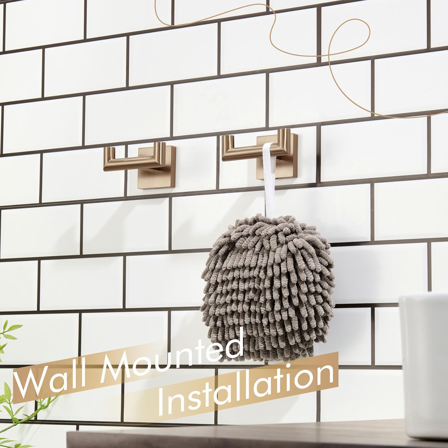 KOKOSIRI Robe Hooks Bath Towel Hooks Bathroom Hardware Double Coat Hooks Wall Mounted, 2 Pack Champagne Bronze Stainless Steel B1015CPG-P2