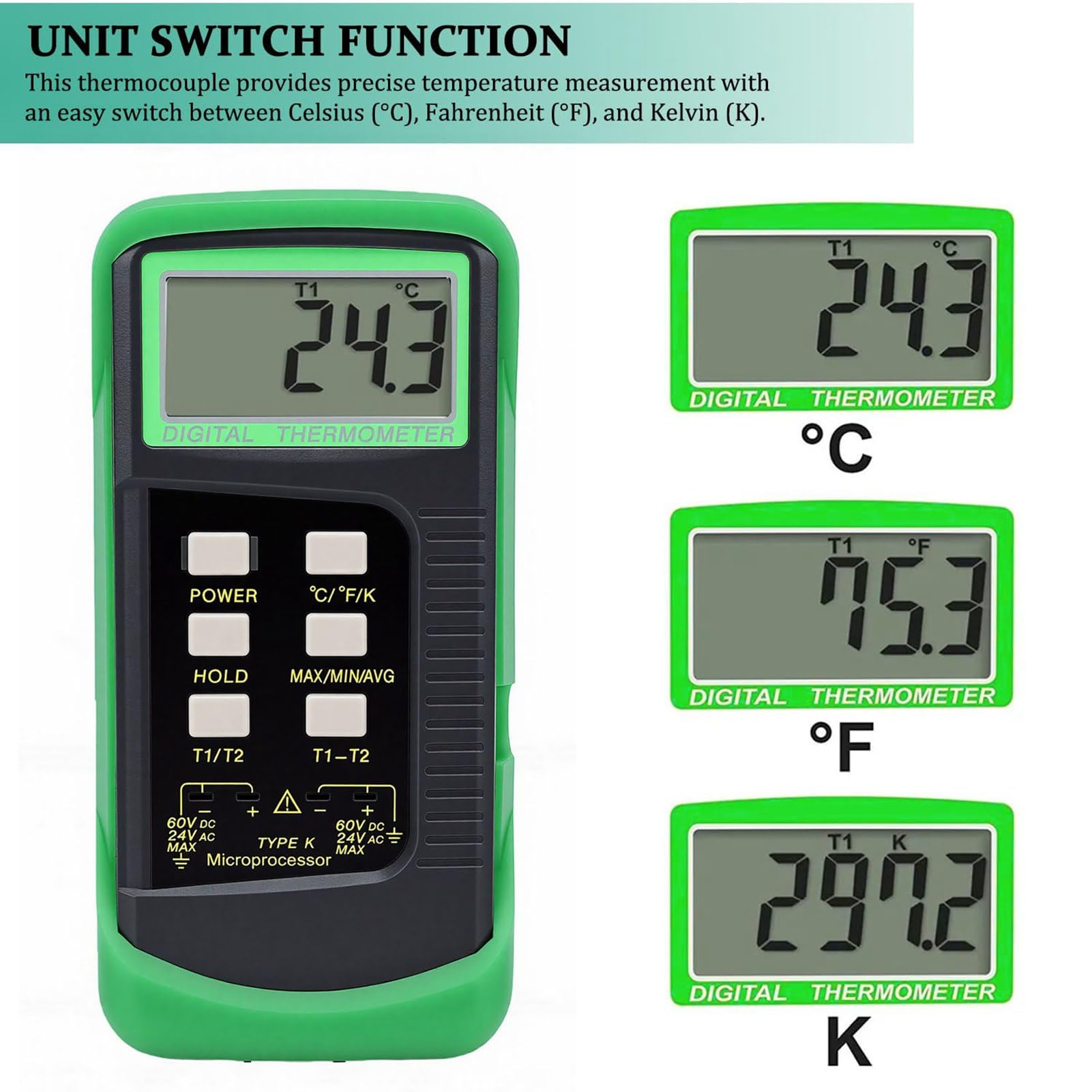 Generic K-Typ-Thermoelement-Thermometer, Zweikanal-Präzisionstester für den Industriellen Einsatz -58,0℉ Bis 2498,0℉, 2 Sonden Im Lieferumfang Enthalten