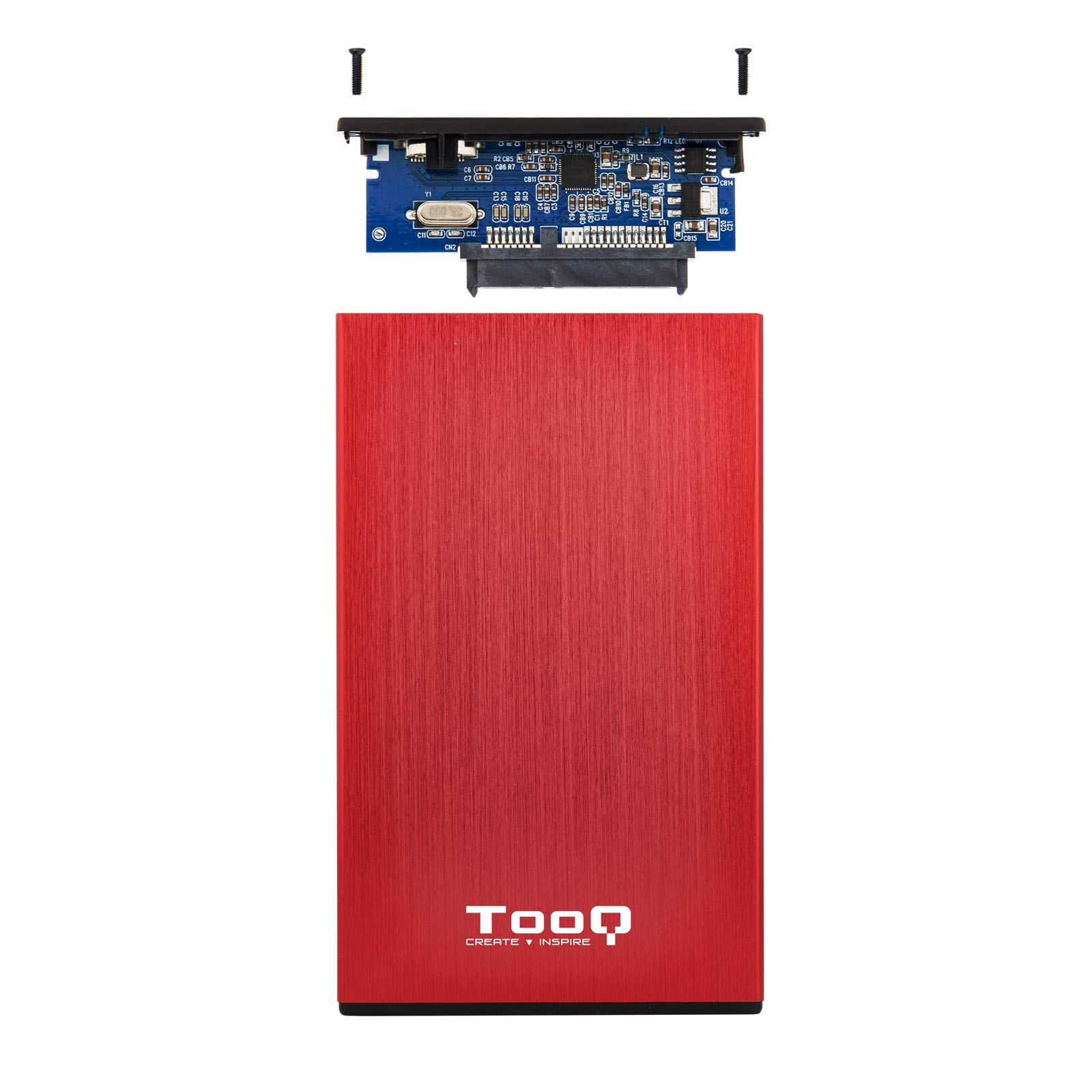 TOOQ TQE-2527R - Custodia per dischi rigidi HDD da 2,5", (SATA I/II/III fino a 9,5 mm di altezza, USB 3.0), alluminio, indicatore LED, rosso, 50 g.