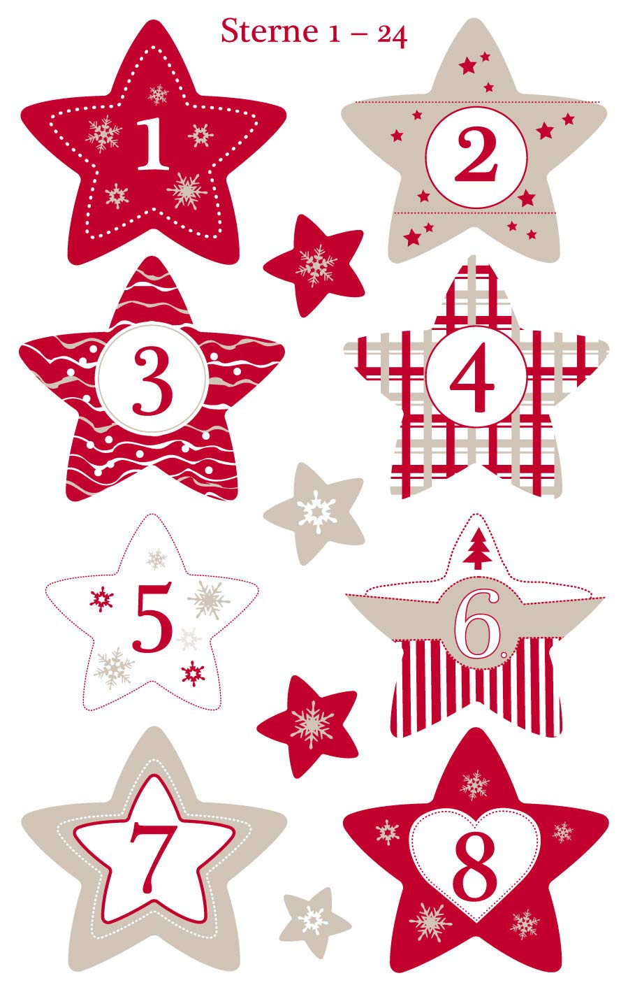 AVERY Zweckform Advent Calendar Numbers 24 Stars (Made in Germany, Christmas Stickers, Paper, Self-Adhesive, Star Numbers, Advent Calendar, Advent Numbers No. 1-24, Christmas Calendar) 52890