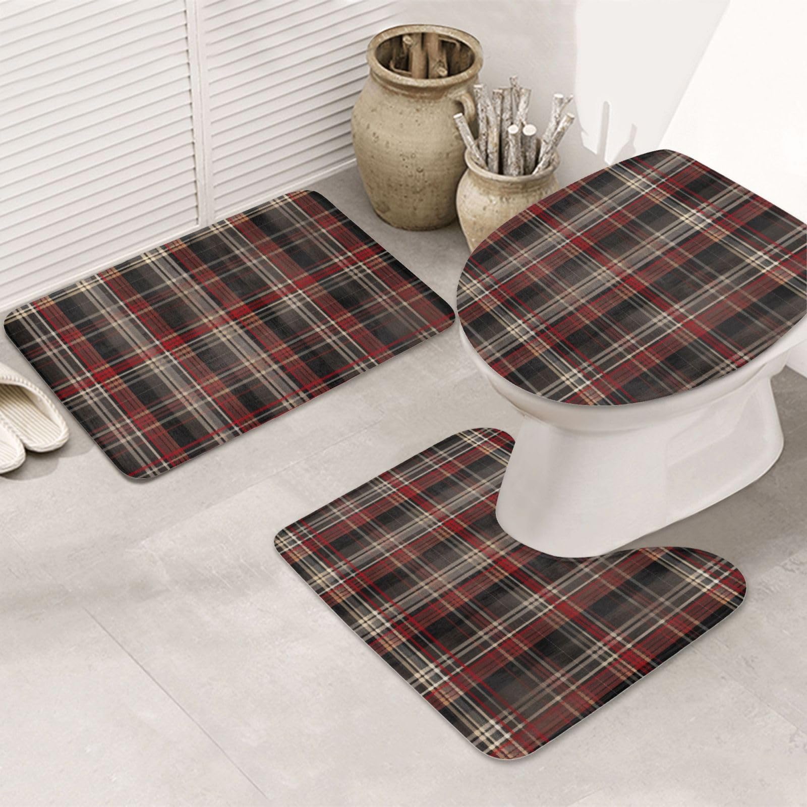 Tapis de bain à carreaux anciens : fini le carrelage froid grâce au lot de 3 tapis