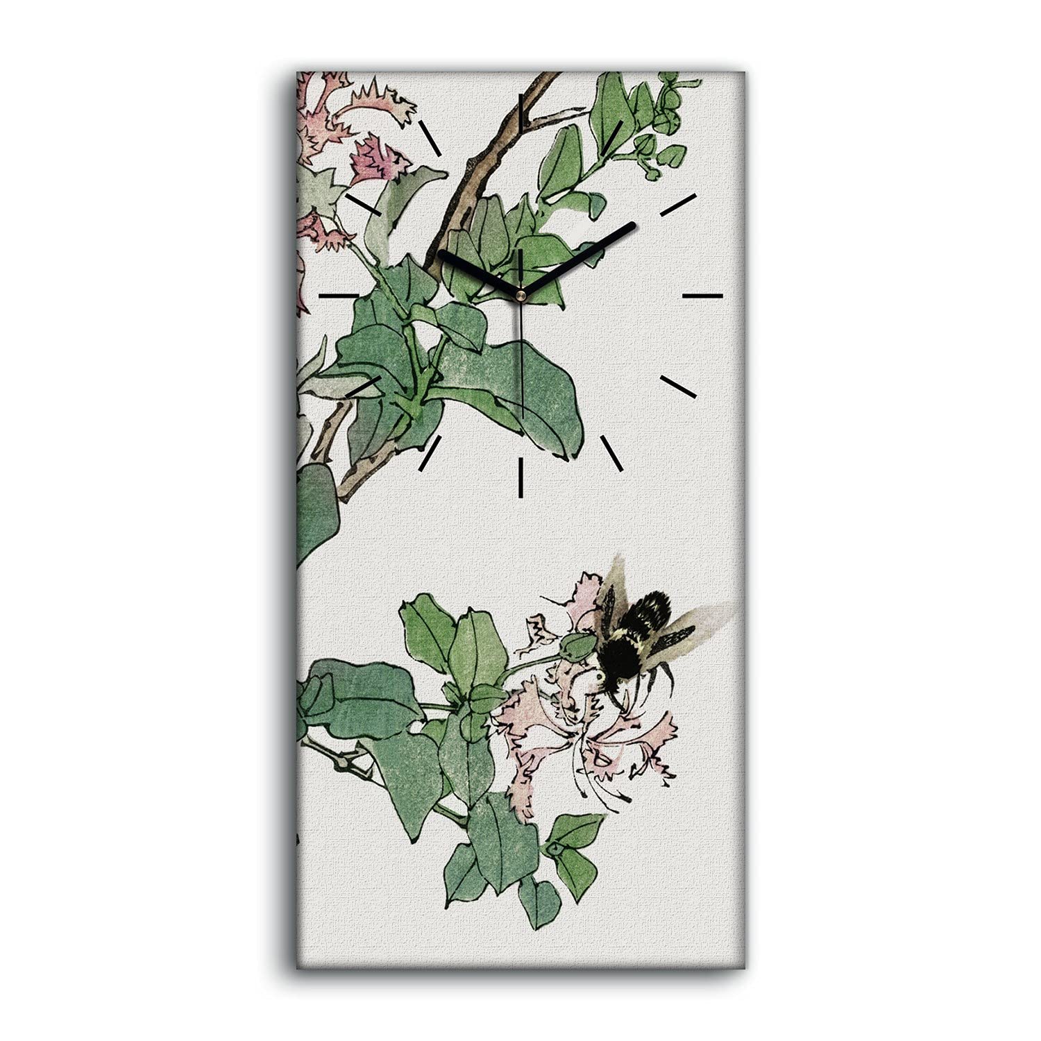 Horloge sur Toile 30x60cm Fleurs Asiatiques au Mécanisme Silencieux pour Déco de Salon