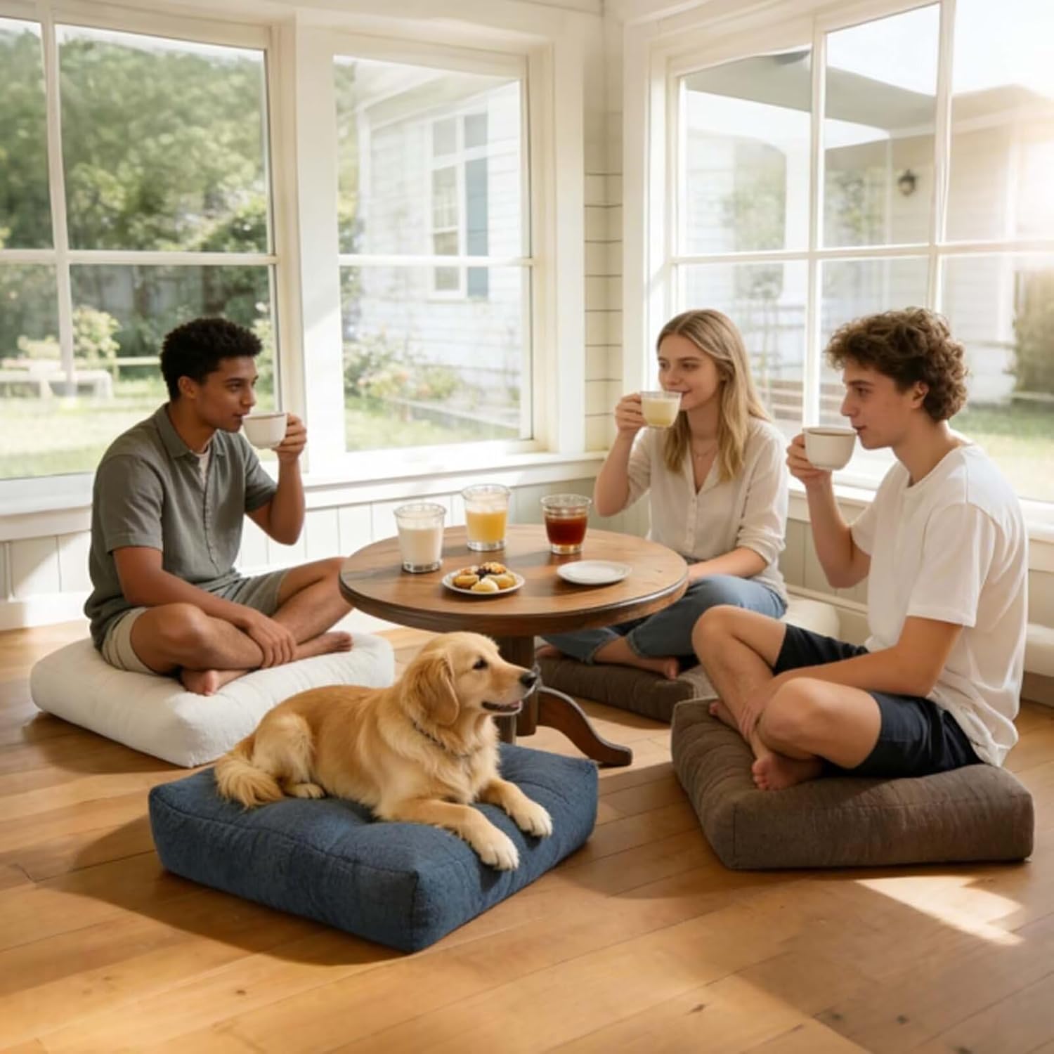 Large Floor Pillows for Adults Set of 2, Thick Meditation Pillows for Floor Seating, Square Seat Cushions for Picnic Party Home Decor, Brown 18x18 in