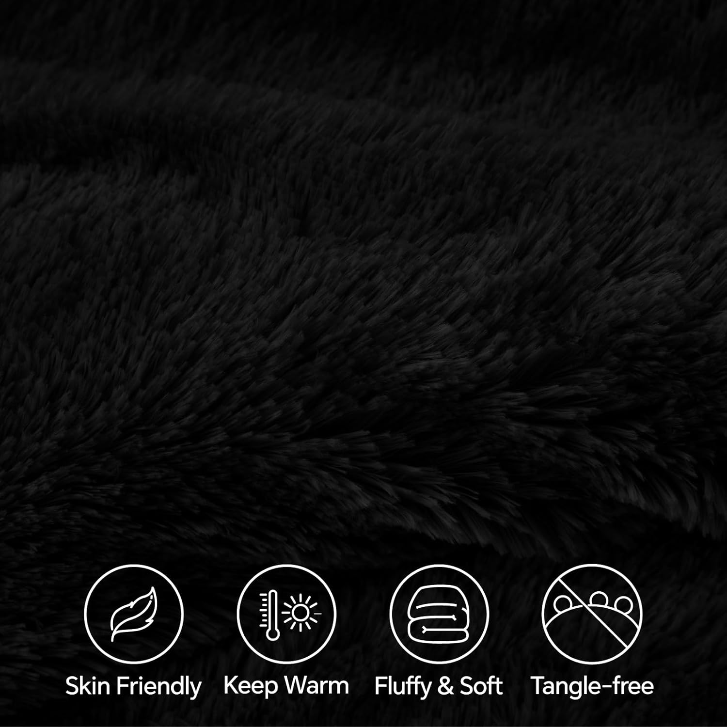 BEDELITE Black Fluffy Comforter Set Queen Size, Fuzzy Faux Fur Comforter Bedding Set, 3Pieces Soft Warm Shaggy Bed Set (1 Comforter & 2 Pillowcases) as Gifts for Women