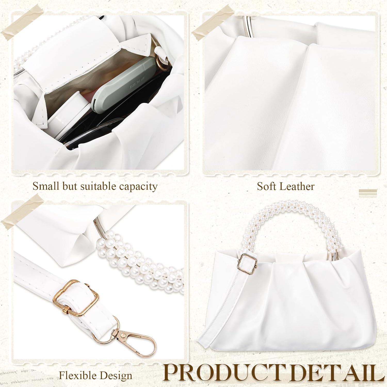 4 Pcs Evening Clutch Pearl Purses Jewelry Sets Clutch Bag Pearl Earrings Necklace Bracelet for Wedding Valentine - Image 4