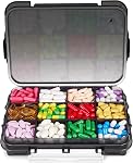 Fullicon Grand organisateur de pilules avec 8 Compartiments, Boîte à pilules pour preuve d'humidité avec diviseur amovible, Conteneur quotidien à pilule avec étiquettes, étui à pilule empilable pour la vitamine, huile de poisson, supplément