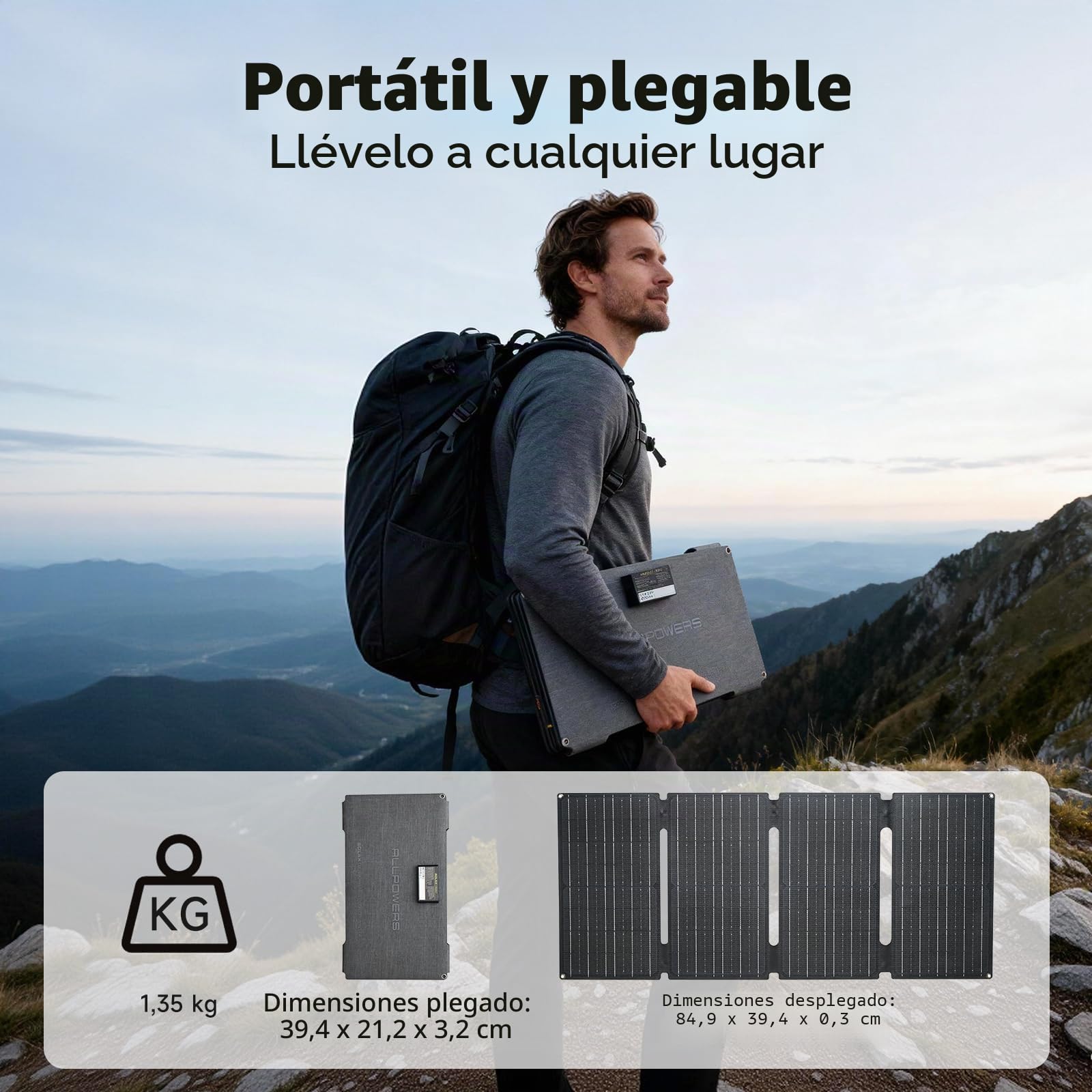 ALLPOWERS Panel solar plegable SE60 de 60 W con 3 puertos (USB-C+USB-A+DC), IP68 resistente al agua, portátil, panel solar para teléfono móvil, para exteriores, para smartphone, banco de energía móvil