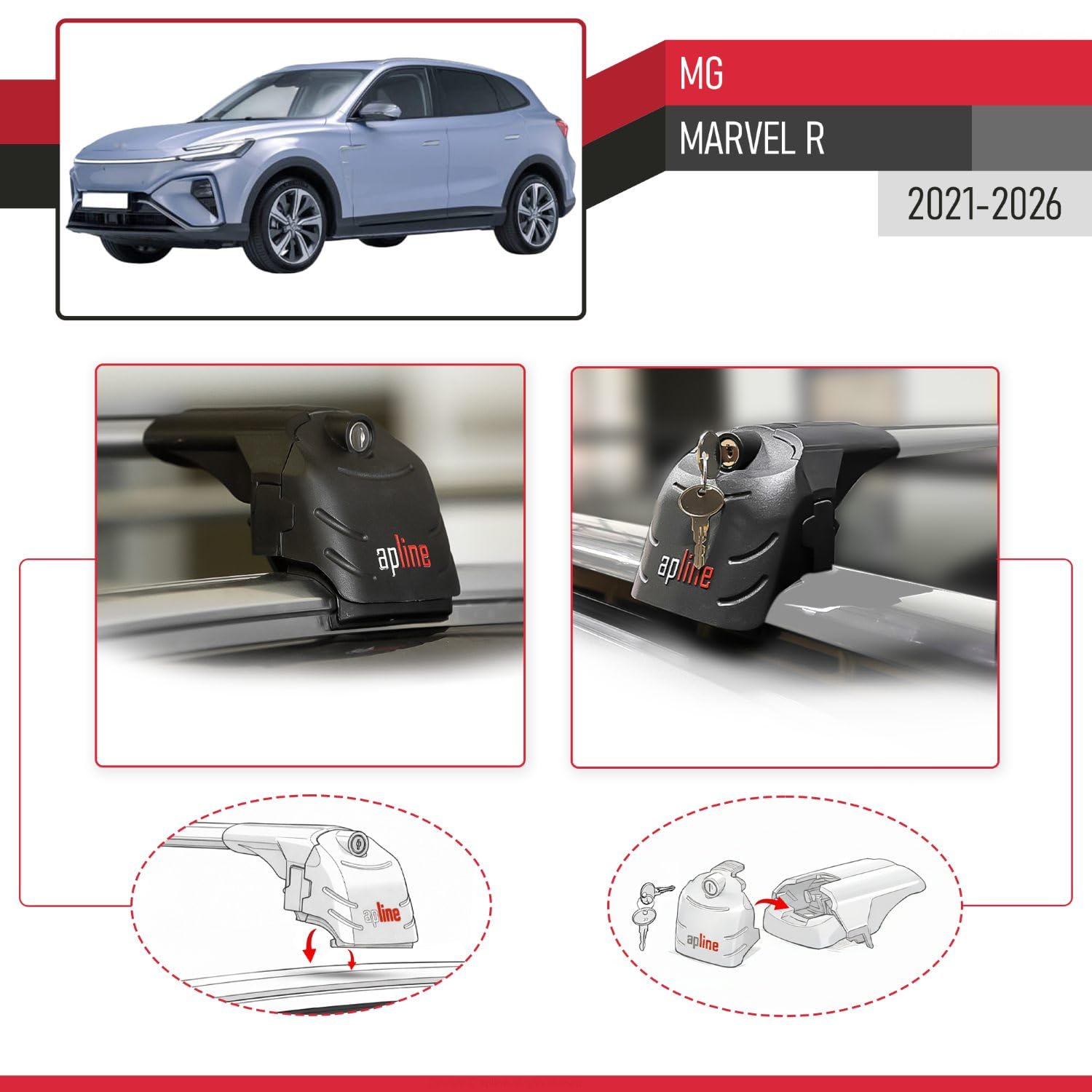 Compatible con MG Marvel R 2021-2026 Modelo Ace-2 Barra de Techo Auto Portaequipajes Barras Transversales Gris Aluminio 2 Barras