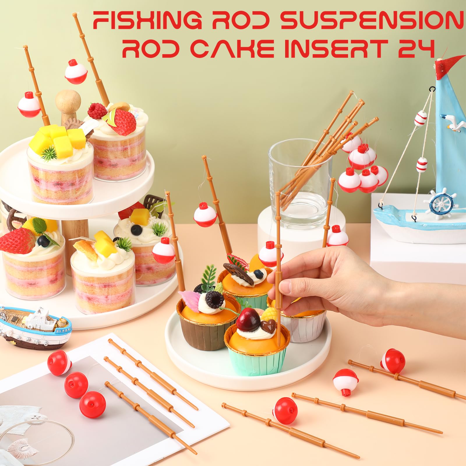 Reallnaive 24 Pcs Fishing Float Cupcake Toppers Fisherman Pole Picks Party Supplies Bulk, 3D Fish Bobber Push Button Round Buoy Floats for Fishing Birthday Party Decorations(Bobber) : Grocery & Gourmet Food