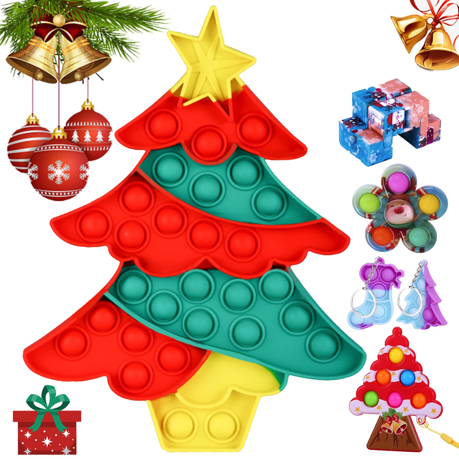 Christmas Big Popit Fidget Toys Pack, Chirstmas Tree Fidget Packs, Popper Poppet Stress Relief Toys for Kids Christmas Set for Adults Birthday Party Favors,Classroom,Goodie Bag Fillers