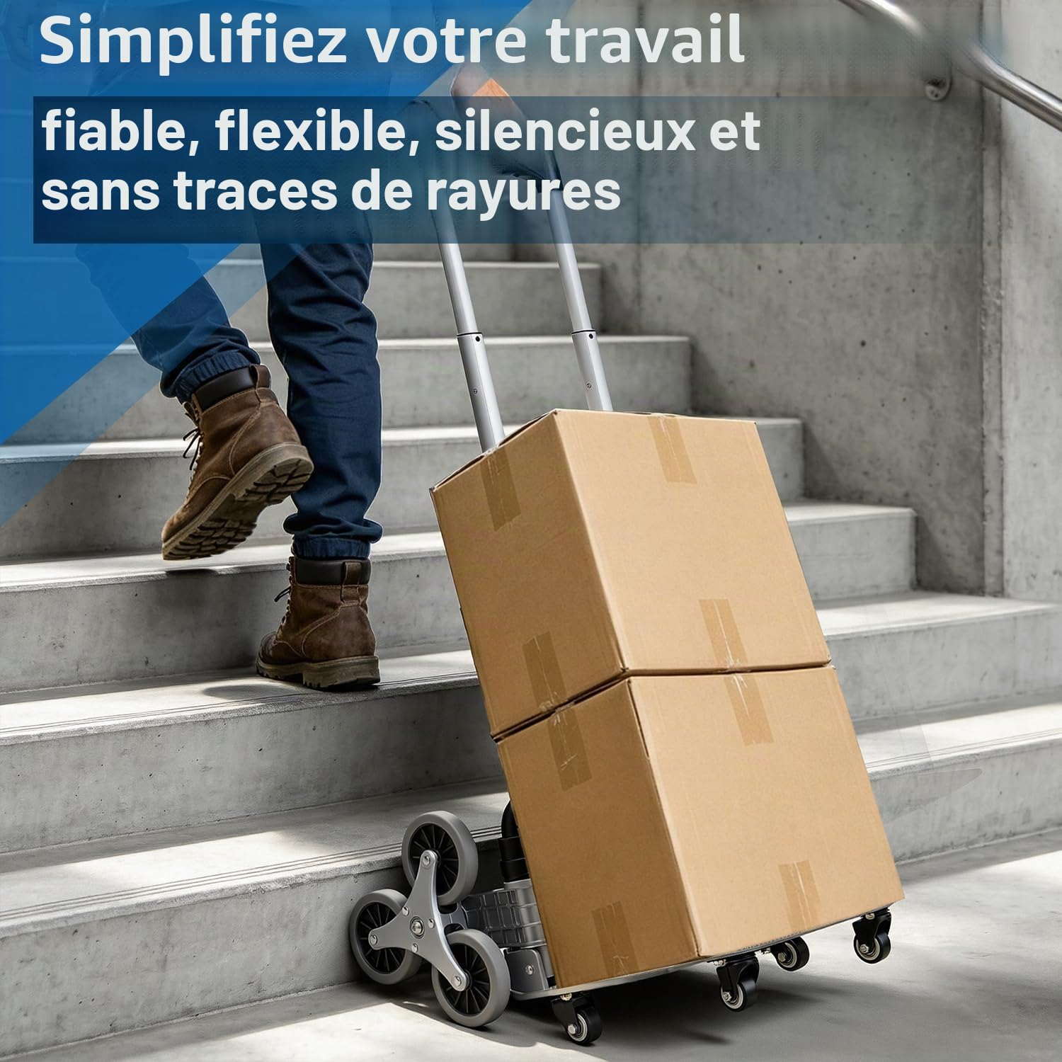 Diable de escalier Pliable en Aluminium, capacité 70 kg