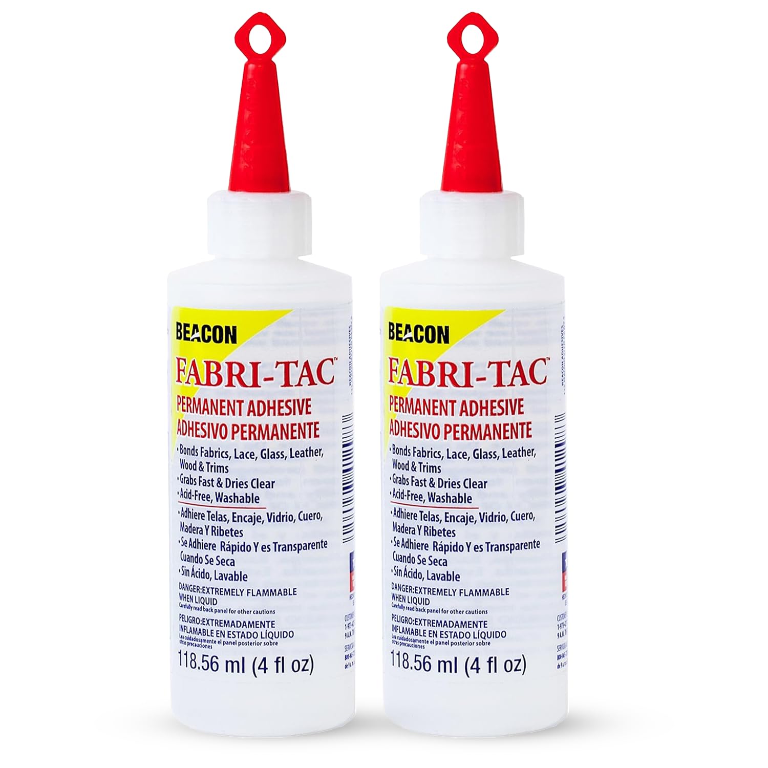 Beacon Clear Fabri-Tac 118Ml Medium Bottle, - Permanent Adhesive Fabric Glue (Double Pack) - Strong Leather Glue For Lace, Glass, Wood & Trims - Quick Drying Craft Glue For Upholstery & Home Decor