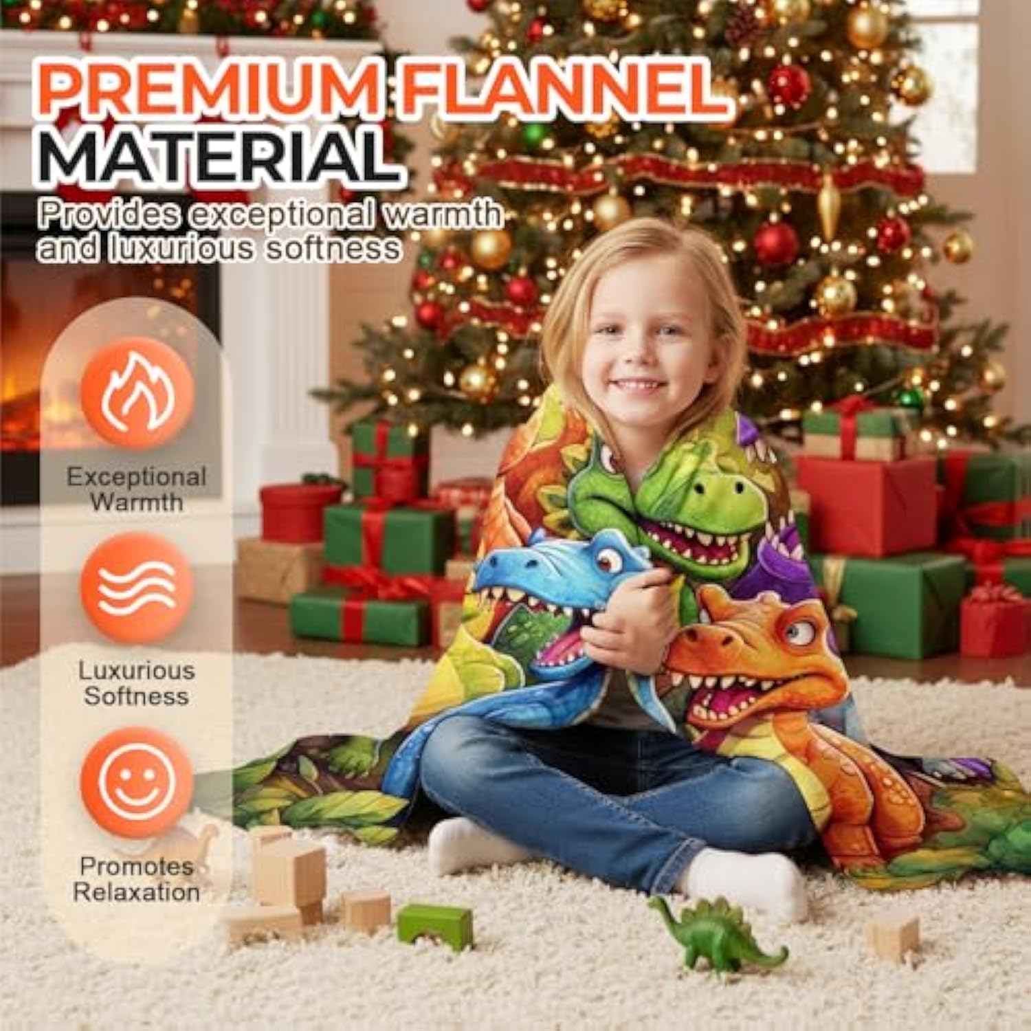 Cute Smiling Dinosaurs HD Digital Print Flannel, 50"x60" 3D Dinosaur Blanket 2026 New Comfortable and Soft for Kids Age 1-10 Year Old Child All-Season (27.5 * 39.3 Inches, 1Pcs) - Image 3