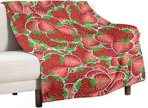 Miniatura 2 de Manta de fresa, 40 x 50 pulgadas, bonita manta de frutas para mujeres y niñas, suave y acogedora, mantas de franela para sofá, cama