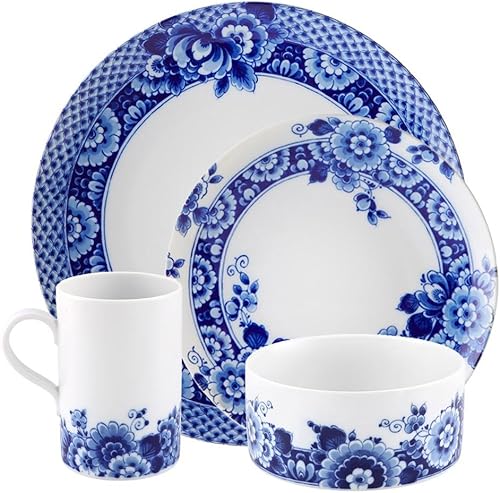 Vista Alegre Juego de vajilla de porcelana azul Ming de 4 piezas