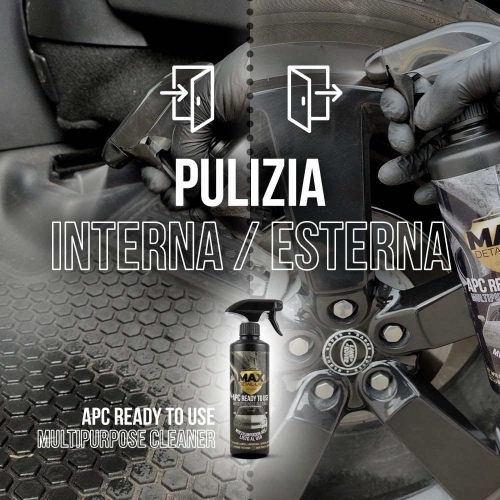 MAX DETAIL-LAB - APC - Detergente All Purpose Cleaner Auto, Pulitore Completo Pronto All'Uso, Pulizia Interna ed Esterna, Lava Cherchi, Sedili, Carrozzeria, Motore, Kit Detailing Car Moto, 5L