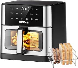 DEIME Air Fryer 10.2 QT, 1700W Large Capacity with 10 Preset, Visual Cooking Window, Non-Stick Basket, Recipe Included (Silver+TR)