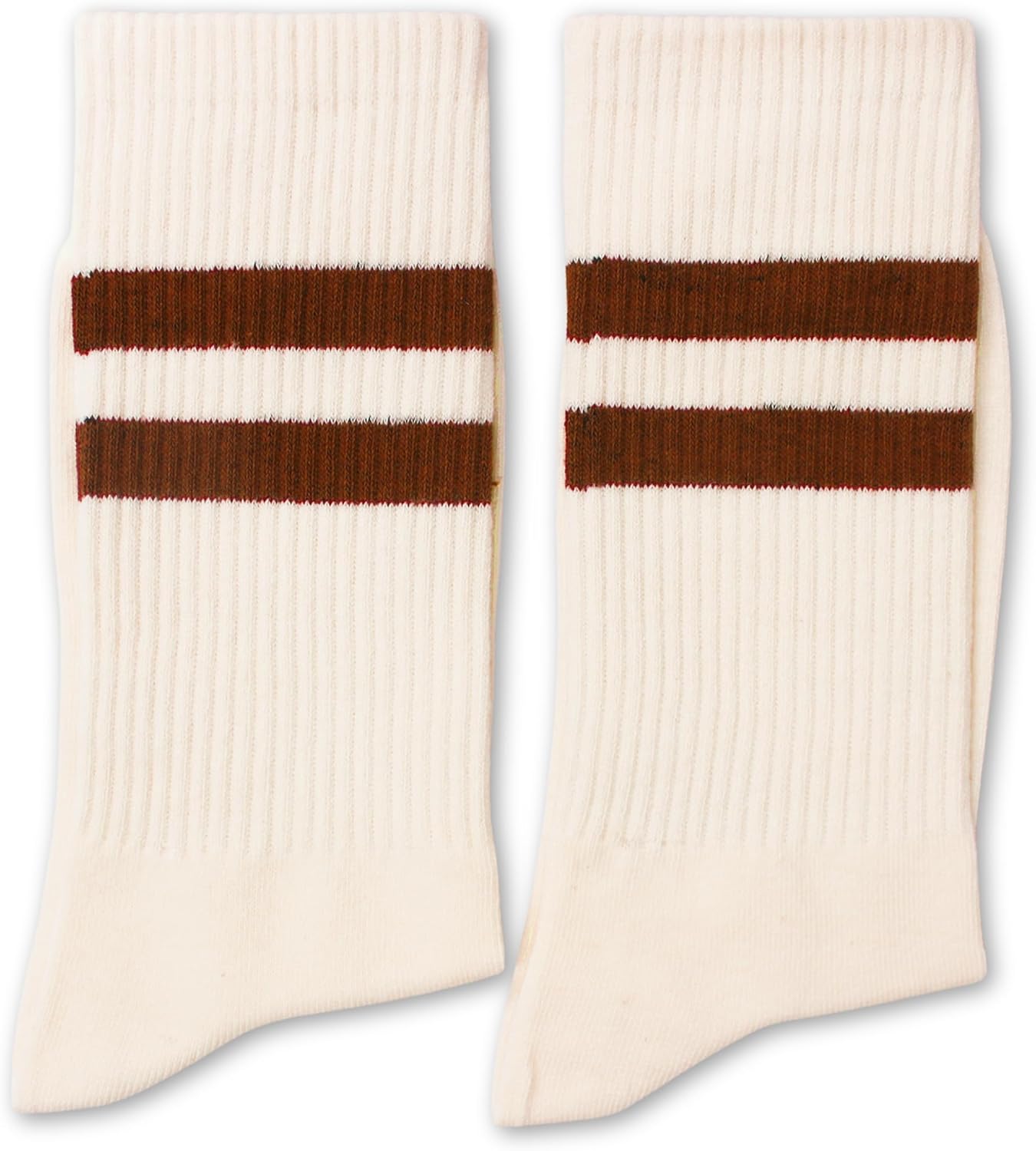 Brown Striped Crew Socks-Retro Coffee & Cream Vintage Athletic Socks, Cozy Neutral Tone Everyday Wear, Classic Gift for Men and Women for Christmas, Birthday, or 'Just Because'.(189)