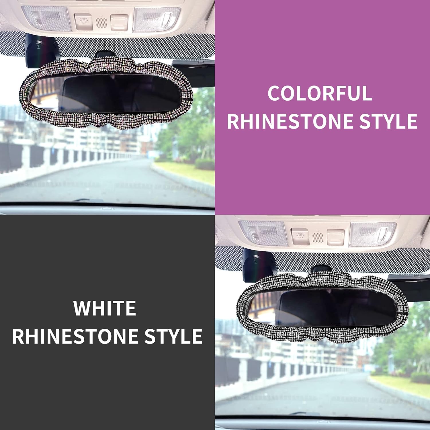 eing Charm Car Rearview Mirror Cover Bling Bling Elastic Decorative Cover with Shiny Rhinestones Warm Winter,Automotive Interior Trim,Multicolor