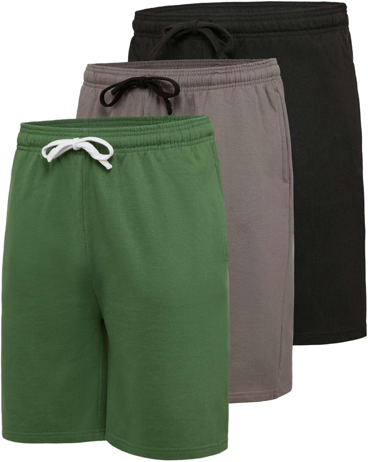 Real Essentials 3 Pack: Men’s 9" Cotton Fleece Sweat Short – Casual Gym, Lounge & Sleep Shorts with Pockets