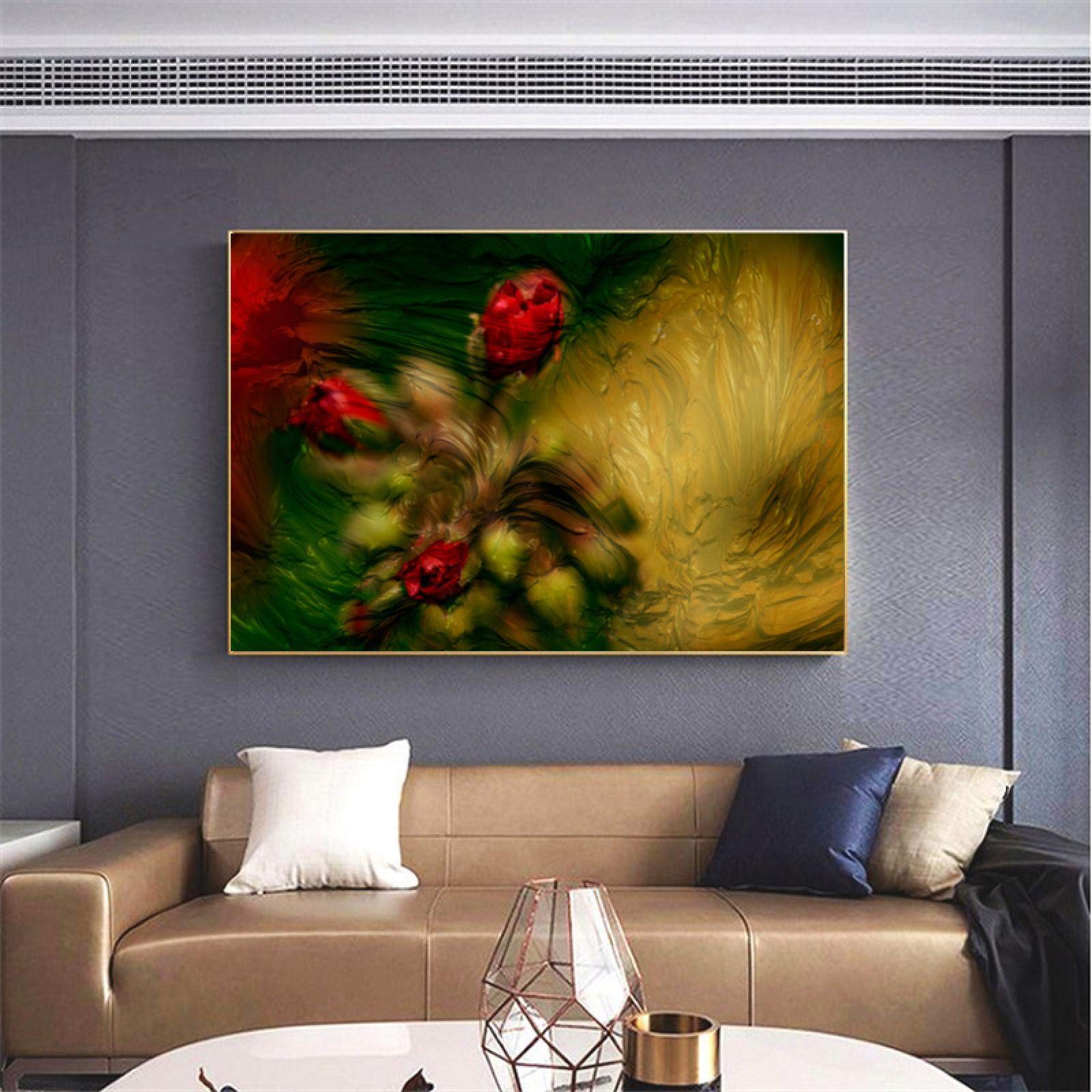 Plante fleur affiche peinture abstraite rouge rose deco murale toile