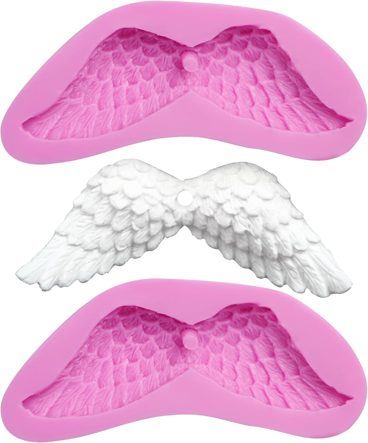 Angel Wing Silicone Resin Molds, 2 pieces with Hole Fondant Molds for Making Wings Pendants, Cake Decoration, Cupcake Toppers, Strawberry Coverd, Epoxy Clay Key Ring