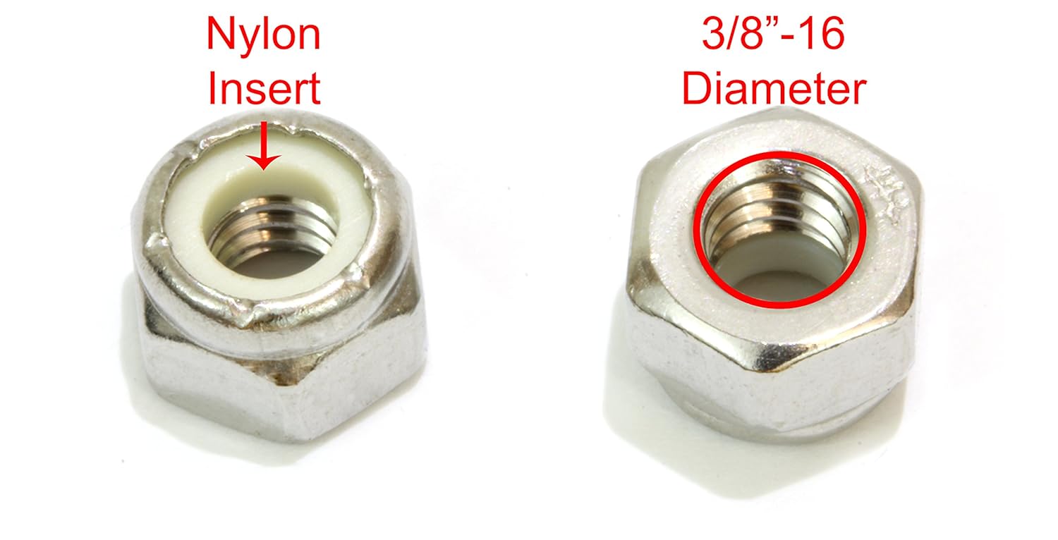3/8"-16 Inch Lock Nut (100 Pack) and 3/8" Stainless Flat Finish Washer 7/8" OD (100pc)-by Bolt Dropper