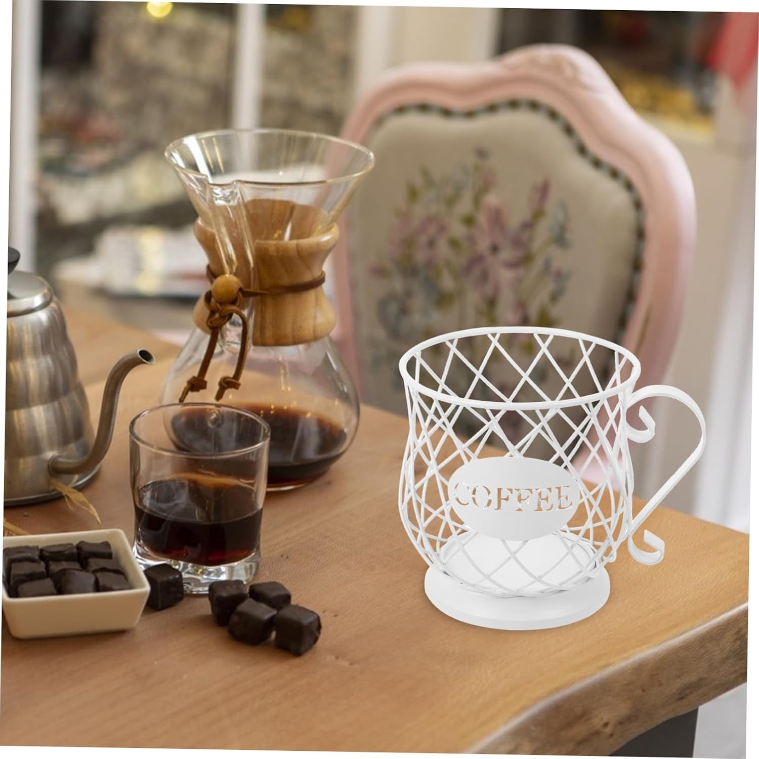 Metal Coffee Pod Holder Organizer Large Capacity Coffee Capsule Mug Storage Basket for Kitchen Counter and Office Desktop Decorative Cup Keeper