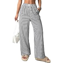 EVALESS Womens Striped Pants Spring Summer 2026 Comfy Pajama Pants High Waist Wide Leg Lounge Pants Lightweight PJ Bottoms