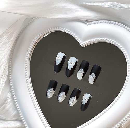 Miniatura 5 de Uñas postizas medianas con punta francesa de almendra, color verde esmeralda, cobertura completa, con diseños, uñas acrílicas artificiales