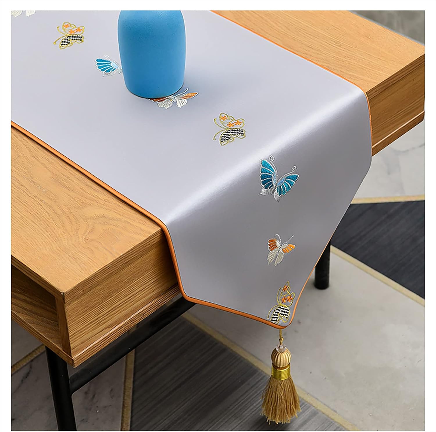 Tassel Table Runner Table Runner with Tassels, Wedding Dining Table Dresser Scarves, V-end Table Mat, Anti-Wrinkle Washable, Gray