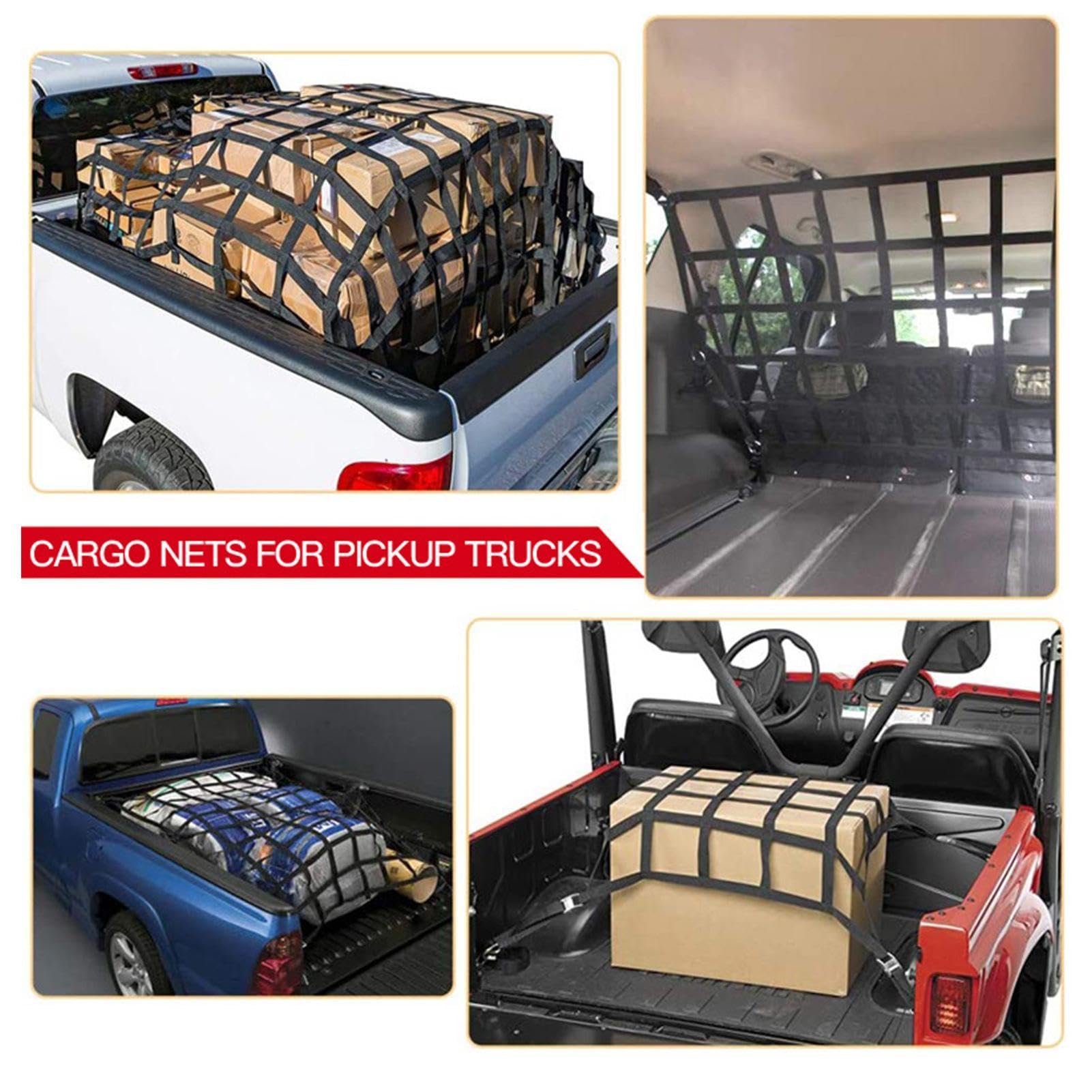 Ladeflächennetz, 127 x 106cm Schwere Ladenetze Pickup Ladeflächennetz | Gepäcknetz Verstellbar Frachtnetz Ladenetz Organizer-Netz Ladungssicherung für SUV Pickup Truck Anhänger