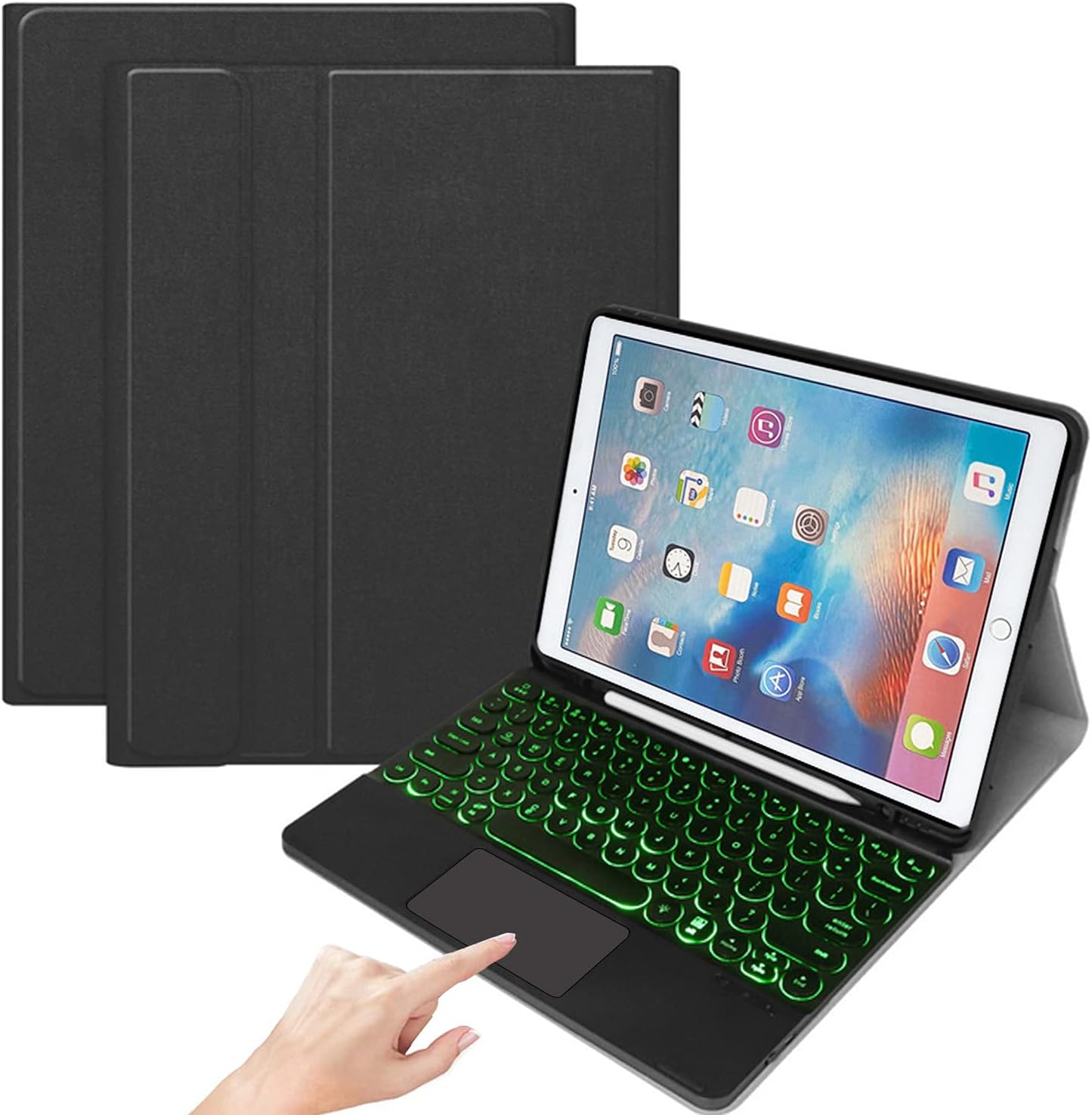 QYiD iPad Mini Keyboard Case with Touchpad, 7 Colors Backlit, Pencil Holder, Leather Folio Cover for 7.9 inch Mini 5th/4th Gen, Black