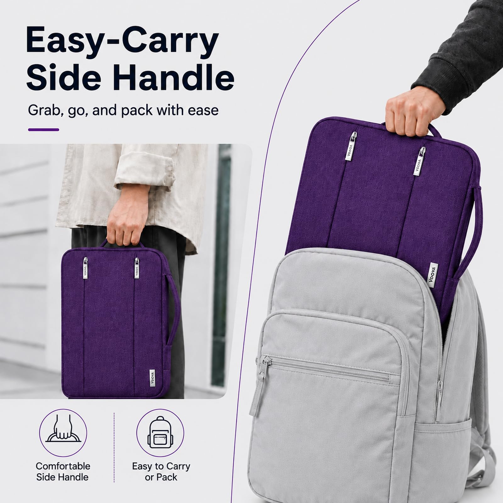 V Voova Housse de transport fine et imperméable avec poignée pour ordinateur portable de 15,6 à 16" – Compatible avec MacBook Pro 16 M1/M2/M3/M4 de 15,6 à 16" – HP, Dell, Lenovo, Acer, Asus – Violet