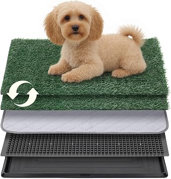 Petcozife Dog Grass Pad with Tray, 16"x20" Grass Pad for Dogs Potty with 2pcs Artificial Grass, Indoor Dog Litter Box for Balcony Apartment, Realistic, Washable, Less Odor