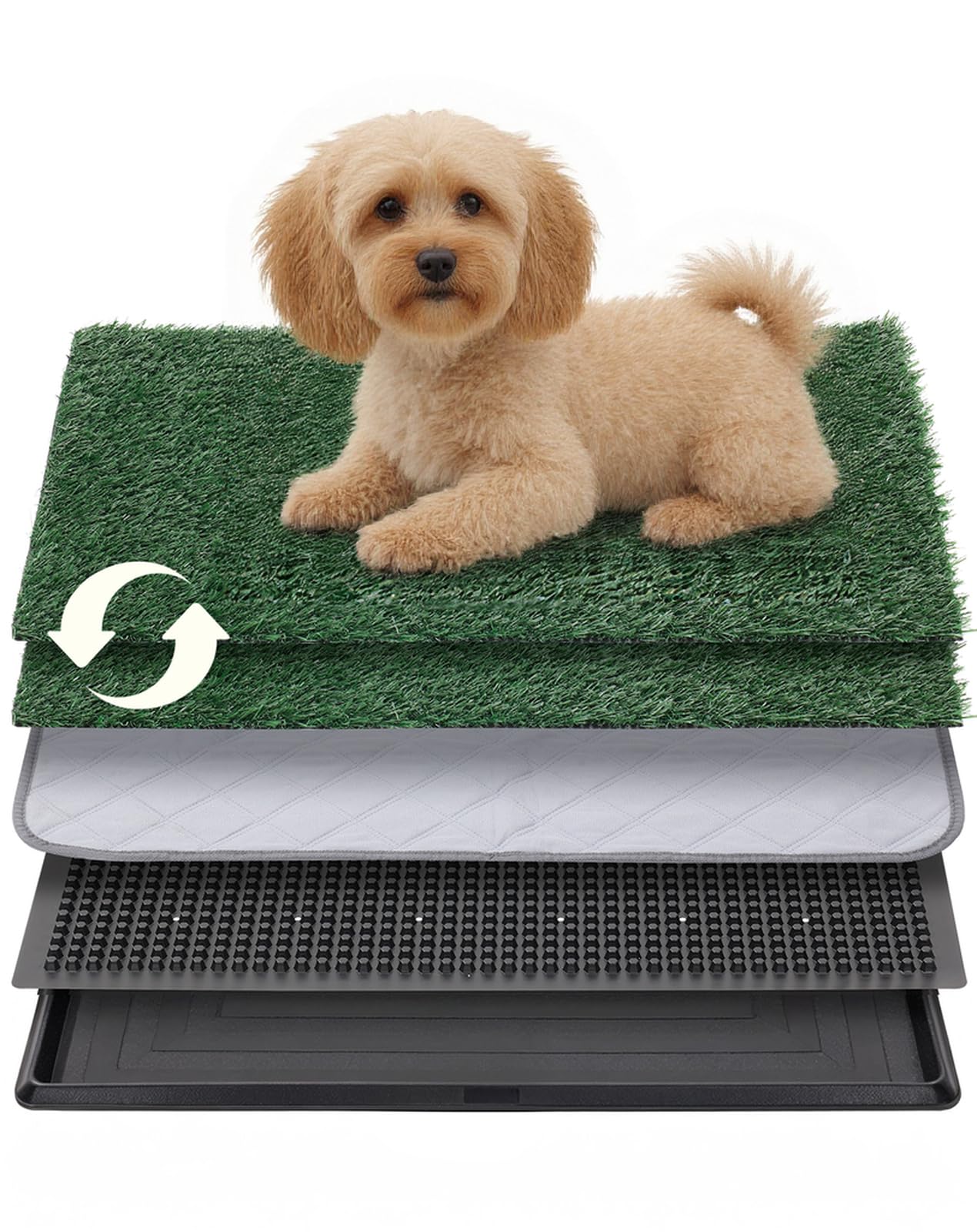 Petcozife Dog Grass Pee Pad with Tray, 41x51cm Toilet for Puppy Potty Training with 2pcs Artificial Grass, Reusable Indoor Dog Litter Tray for Balcony Apartment, Washable, Less Odor, S