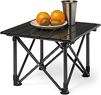 Amazon Basics Portable Folding Camping Table - Alloy Steel Frame, Aluminum Top, Lightweight 4.37 lbs, Compact Black Side Table