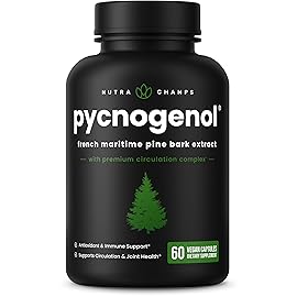 NutraChamps Pycnogenol French Maritime Pine Bark Extract, Premium Circulation Complex, Blood Flow, Nitric Oxide Production, Superior Absorption, Results with Black Pepper Extract, 60 Capsules