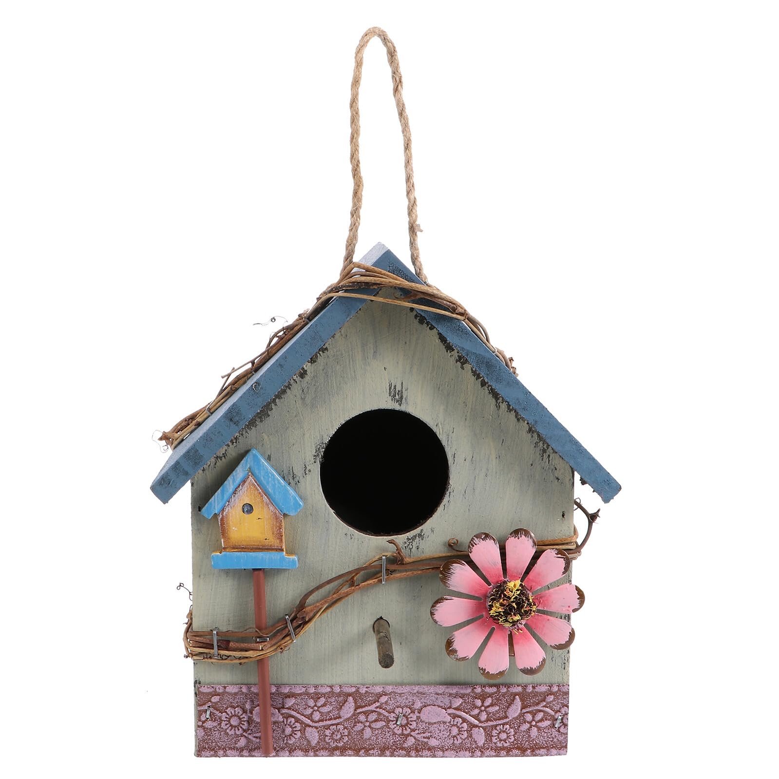 Mangiatoia per Pappagalli e Casetta per Uccelli Sospesa in Legno, Decorazione da Giardino e Patio, Design Naturale Gancio e Cordino per Esterni e Spazi Verdi