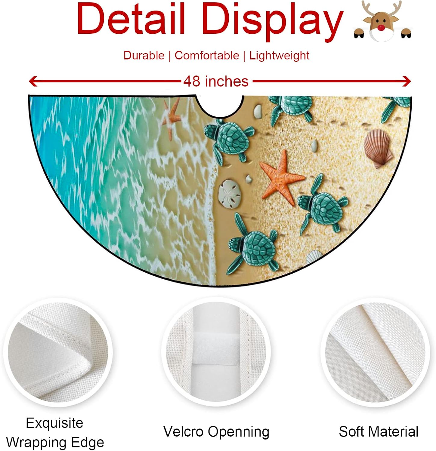 M YESCUSTOM Sea Turtle Christmas Tree Skirt Beach Xmas Tree Mat Starfish Conch Shell Farmhouse Rustic Party Home Decoration Halloween Happy New Year Holiday Indoor Outdoor Ornaments 48 Inches