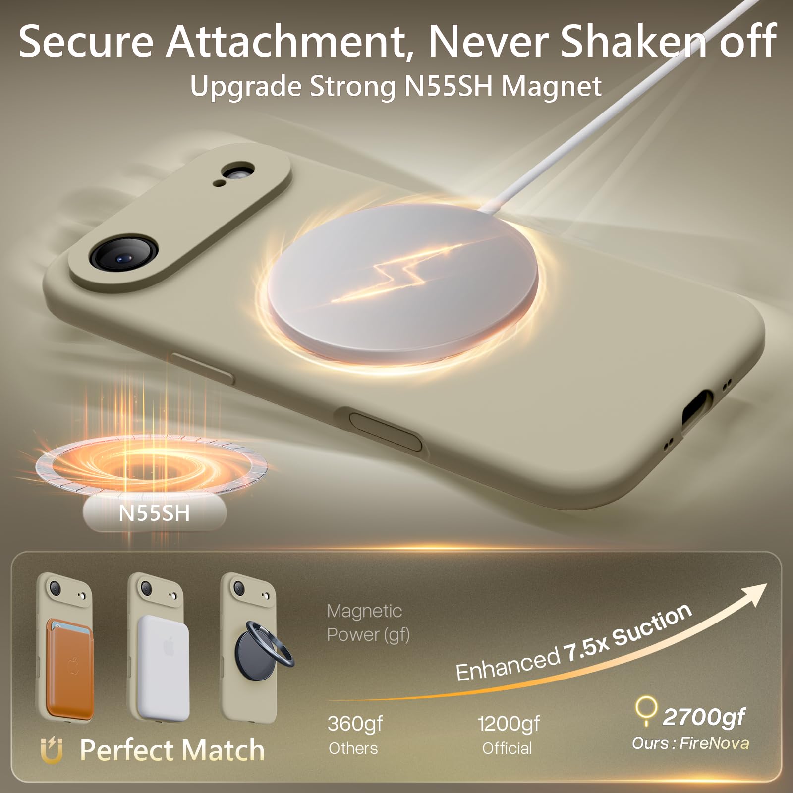 FireNova Funda magnética para Air 2025, compatible con MagSafe, botón de control de cámara de silicona integrado, protección de la cámara, forro de microfibra antiarañazos, 6.6 pulgadas, caqui