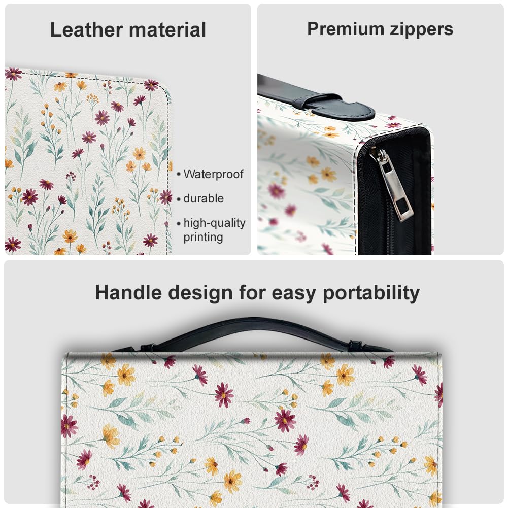 Hobbspring Bible Holder Case for School Office Dense Wildflowers Bible Protective with Handle Bookmark Bohemia Bibles Cover with Zipper Label Stickers for Students Adults Colorful PU Leather Bag - Image 4