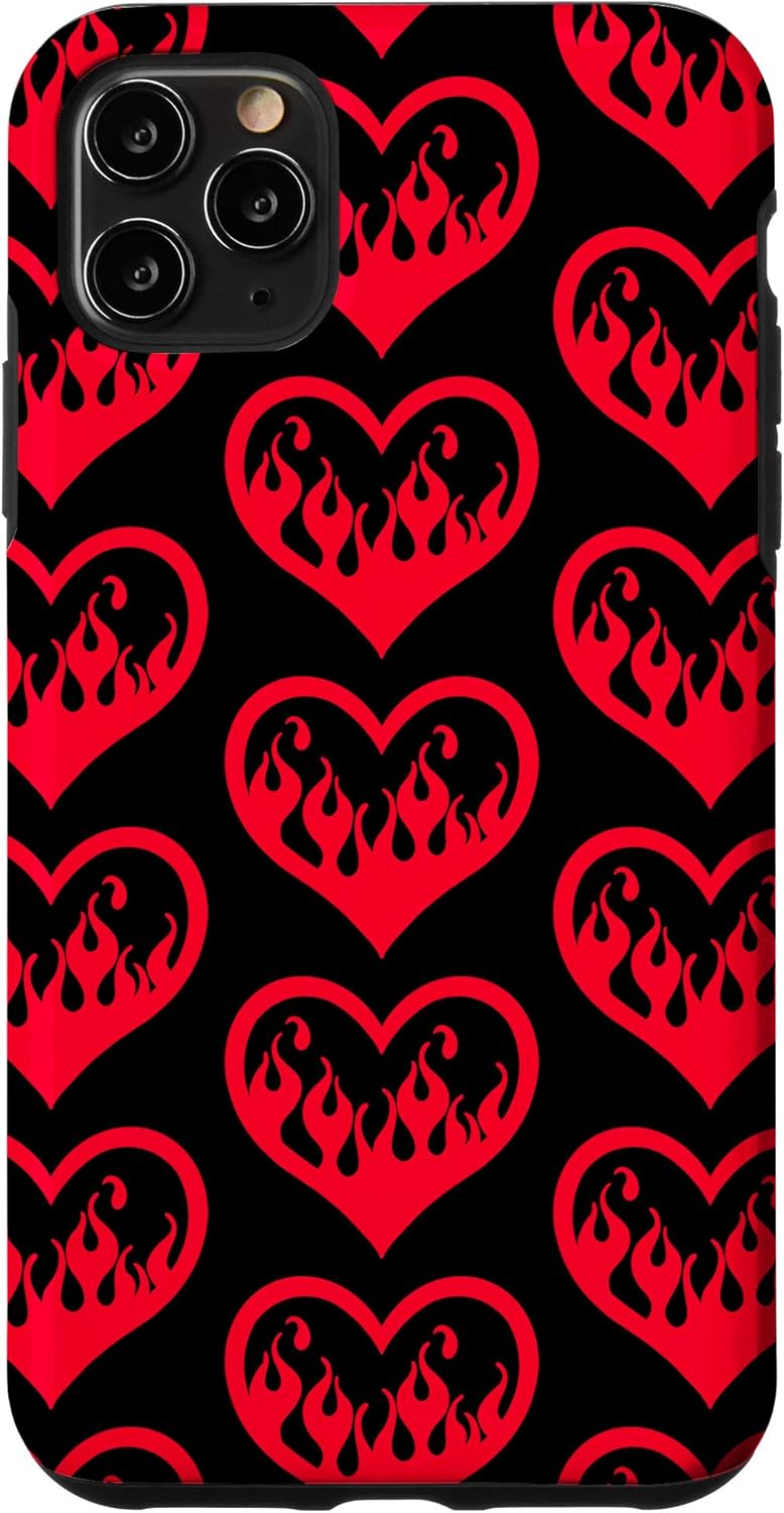 iPhone XR Valentine's Day Flames Heart Gothic Y2K Goth E-Girl Emo Red Case