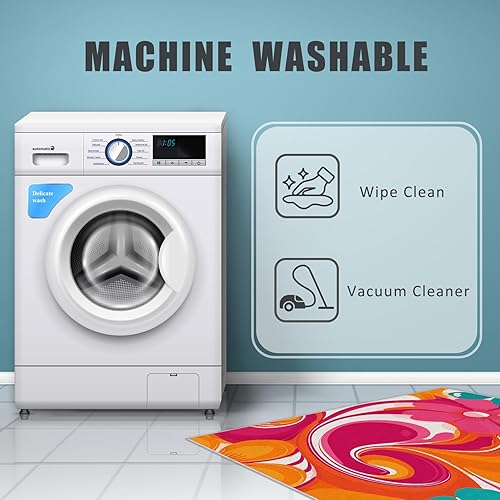 Miniatura 6 de 70s Rug 5x7 Rugs Textured Abstract Floral Area Rug Washable, Retro Themed Carpet Home Room Decor Rugs for Living Room Bedroom Kitchen Dorm Classroom