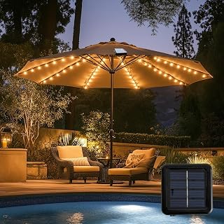 Patio Umbrella Lights 120 LED Cordless Waterproof Lights for Outdoor Umbrella Solar Powered Parasol Ambient Lighting for 7-11 Feet Backyard Pool and Beach Umbrella Décor (Warm White)