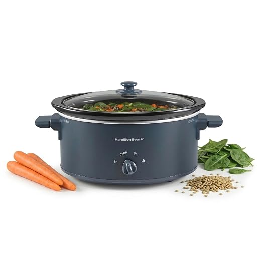 Hamilton Beach 6 Quart Slow Cooker with Space-Saving Folding Handles, 3 Heat Settings, Dishwasher Safe Stoneware Crock and Glass Lid, Kitchen Makeover Blue (33608)
