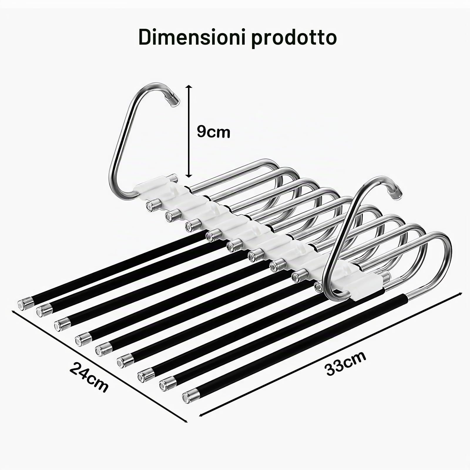 Loputon Grucce Pantaloni, 2 Pezzi Grucce Appendiabiti Pantaloni Salvaspazio in Acciaio Inox Antiscivolo Multifunzione Appendini Per Pantaloni Sciarpe, Jeans, Vestiti - Nero con 14 Appendini
