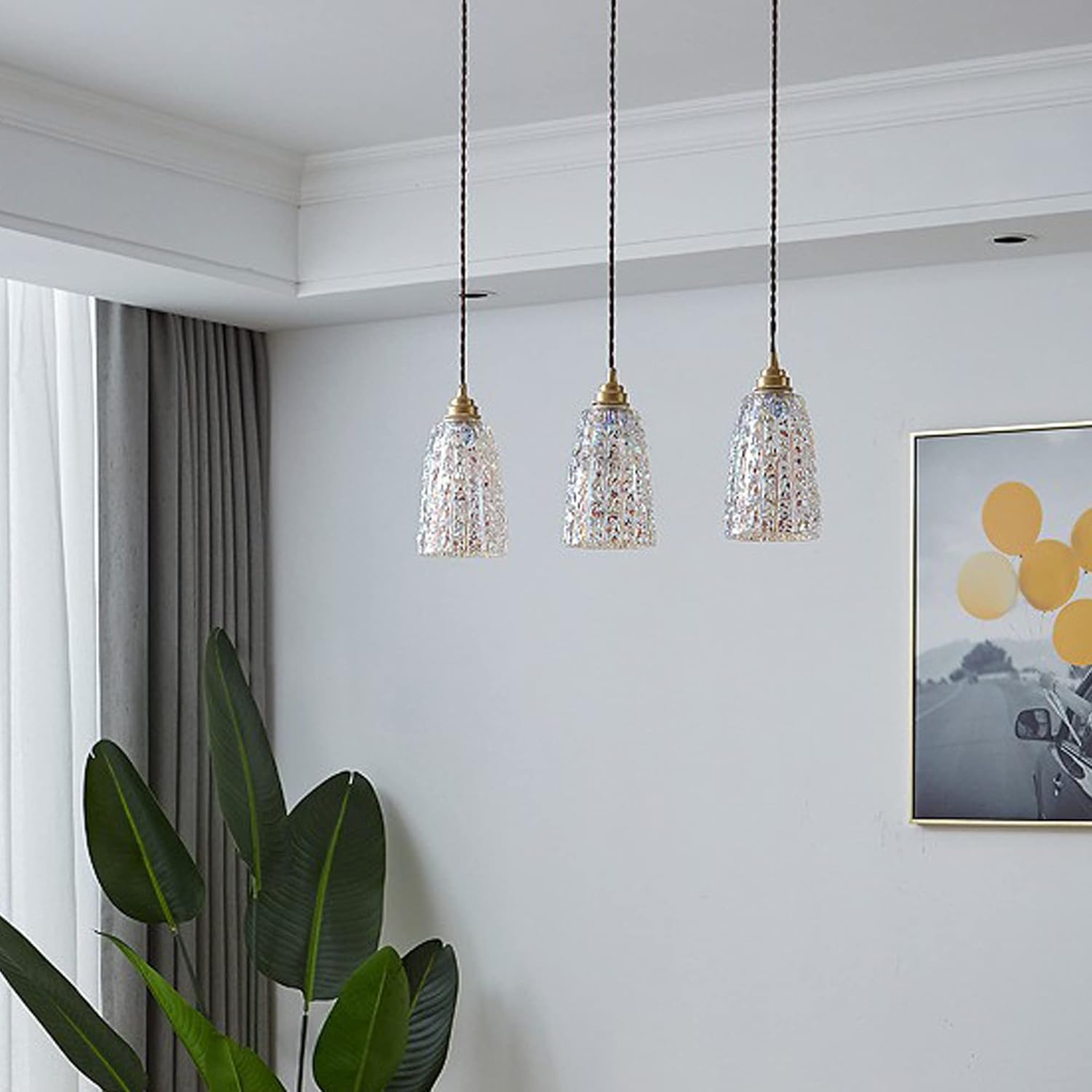 Dimmable Retro Colored Glaze Hand-Made Glass Pendant Light J-Type Track Light 3.2 ft Cord Brass Finished E26 Socket Decorate Pendant Lights for Kitchen Island,Customizable